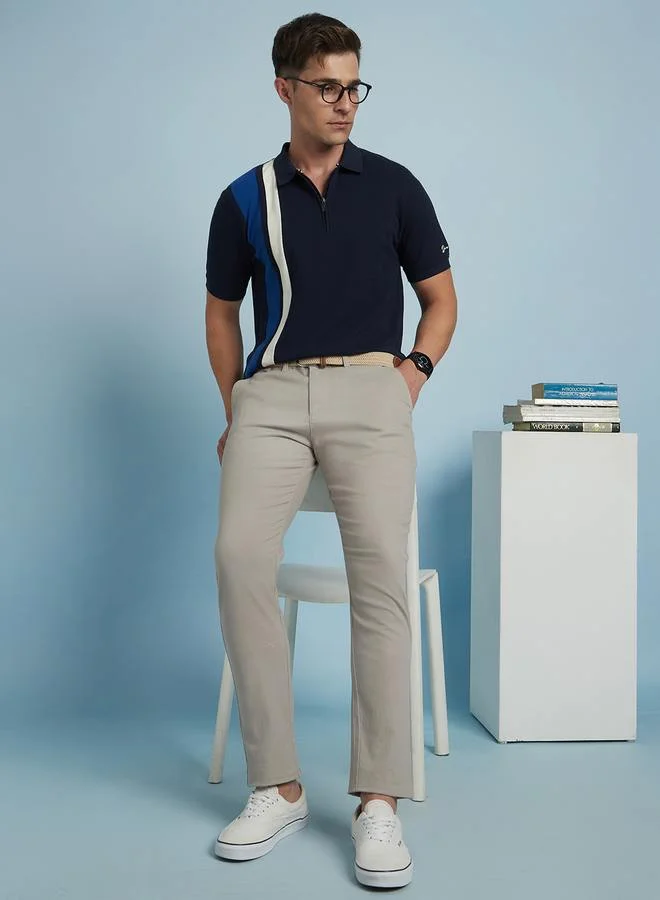 Dennis Lingo Men'S Light Grey 100% Cotton Solid Pattern Chinos Straight Fit Trouser