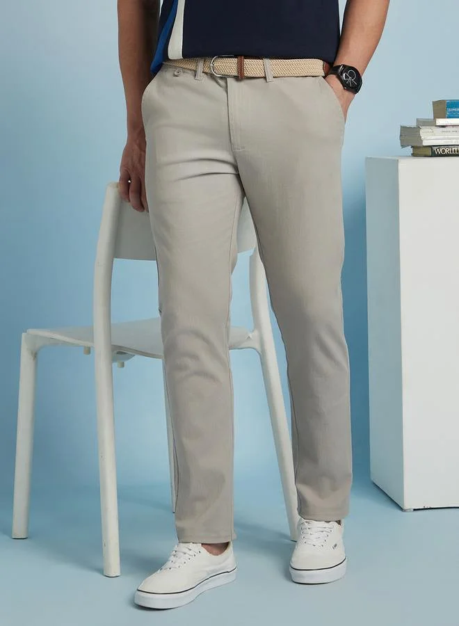 Dennis Lingo Men'S Light Grey 100% Cotton Solid Pattern Chinos Straight Fit Trouser