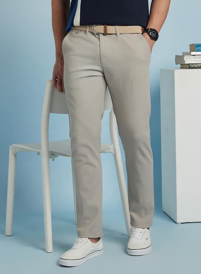 Dennis Lingo Men'S Light Grey 100% Cotton Solid Pattern Chinos Straight Fit Trouser - Image 2