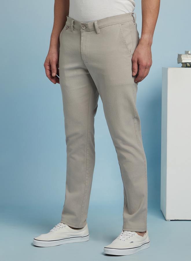 Dennis Lingo Men'S Light Grey 100% Cotton Solid Pattern Chinos Straight Fit Trouser - Image 3