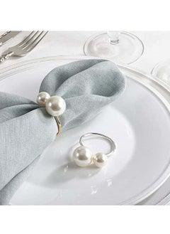 Excefore 12 Pearl Napkin Ring, Napkin Buckle, Easter Napkin Buckle Holder, Used For Family Gathering, Dinner, Wedding Decoration, Napkin Ring, Thanksgiving (Golden)  - Image 3