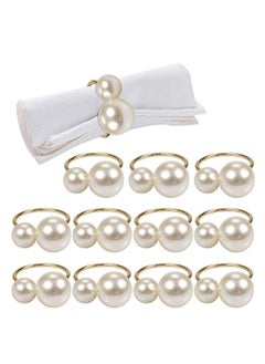 Excefore 12 Pearl Napkin Ring, Napkin Buckle, Easter Napkin Buckle Holder, Used For Family Gathering, Dinner, Wedding Decoration, Napkin Ring, Thanksgiving (Golden)  - Image 1