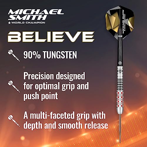 Shot! Darts Steel Tip, Michael Smith Believe (23g/24g/25g/26g), 90% Tungsten Barrel, Front Weighted, Handcrafted Professional Dart Set & Flights Made in New Zealand, Metal Tip for Bristle Dartboard - Image 4