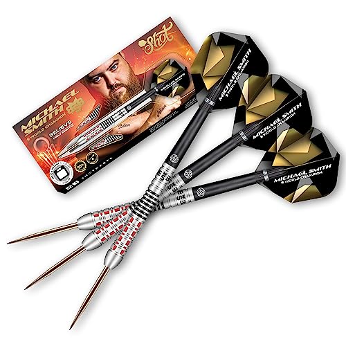 Shot! Darts Steel Tip, Michael Smith Believe (23g/24g/25g/26g), 90% Tungsten Barrel, Front Weighted, Handcrafted Professional Dart Set & Flights Made in New Zealand, Metal Tip for Bristle Dartboard - Image 1