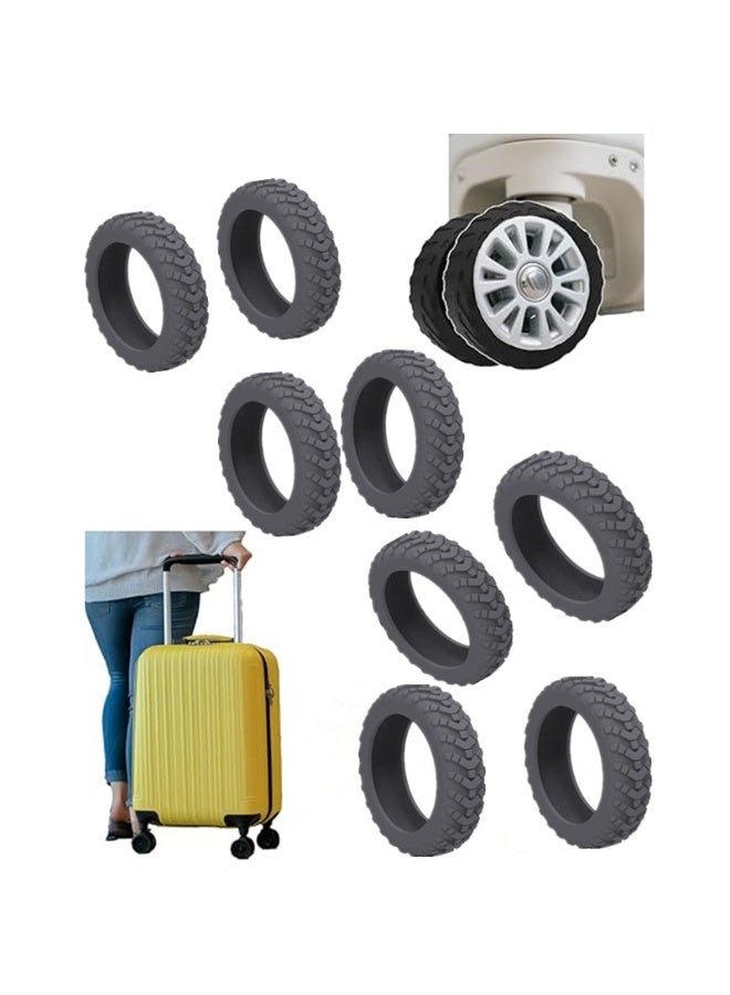 غطاء عجلة الأمتعة 8 قطع، أسود، غطاء عجلة الأمتعة غطاء حقيبة سفر، أسود - Image 1