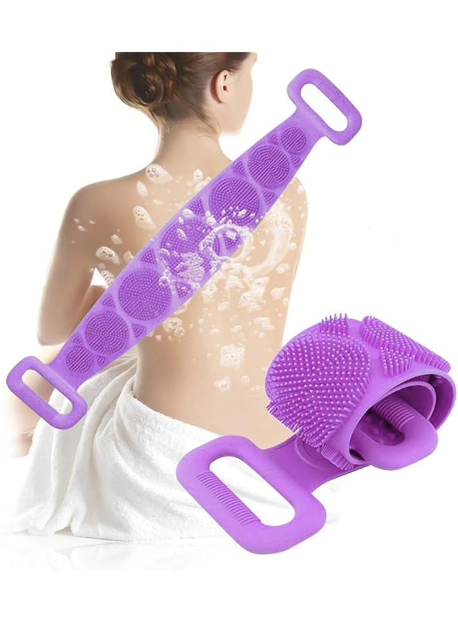brandless Bath Body Brush Exfoliating Long Silicone Body Back Scrubber Easy To Clean Eco Friendly Silicone Shower Gel Bath Towel Long Hair Back Bath Brush 62Cm Purple - Image 1
