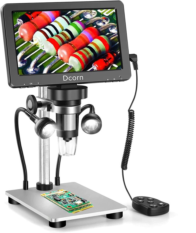 Dcorn 7'' Digital Microscope 1200X,Dcorn 12MP 1080P Photo/Video Microscope for Adults Soldering Coins,Metal Stand,Wired Remote,10 LED Fill Lights,PC View,Windows/Mac Compatible - Image 1