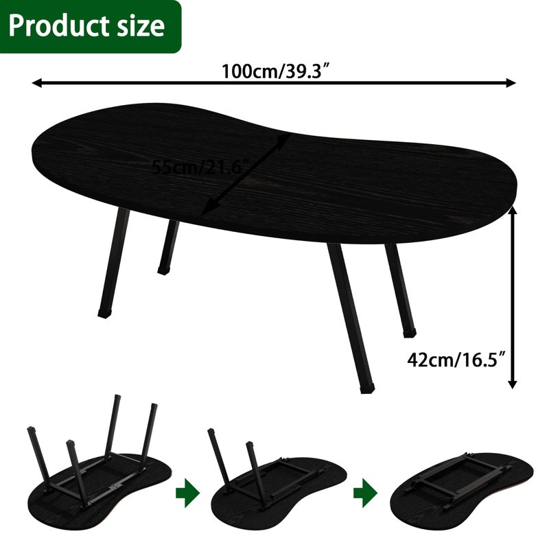 Foldable Coffee Table,Mid Century Modern Irregular Center Table,Portable Folding Table Cloud Shape Coffee Tables for Small Spaces,Living Room,Bedroom,Entryway,Easy Assembly,Black - Image 3