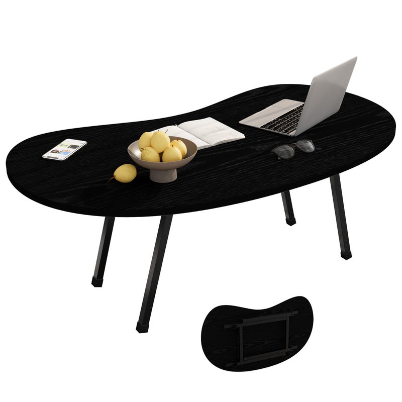 Foldable Coffee Table,Mid Century Modern Irregular Center Table,Portable Folding Table Cloud Shape Coffee Tables for Small Spaces,Living Room,Bedroom,Entryway,Easy Assembly,Black - Image 1