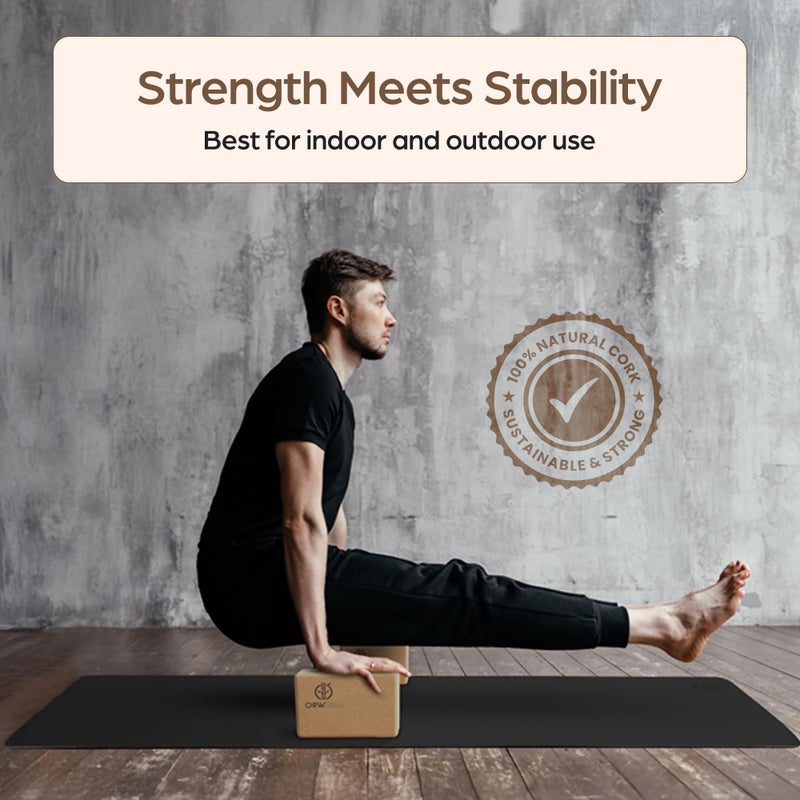 ORW Natural Cork Yoga Block â€“ 9â€x6â€x3â€, 1.5 lbs â€“ Heavyweight, Non-Slip, Eco-Friendly â€“ Dense Yoga Prop for All Levels - Image 2