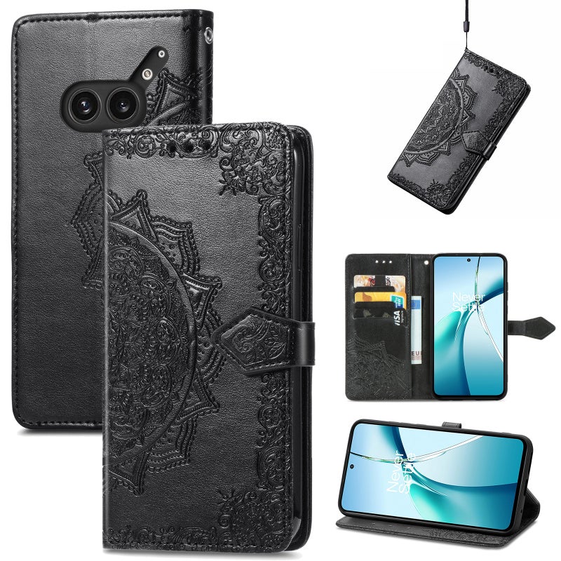 HuHa Protective Cover For Nothing Phone 2a Plus Mandala Flower Embossed Leather Phone Case(Black) - Image 1