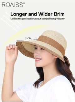 roaiss Bow Decor Straw Sun Hats for Women Summer Beach Wide Brim Adjustable Lightweight Foldable/Packable Straw Hat Travel Beige  - Image 4
