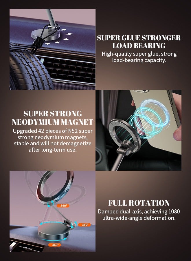 HABIBI Metal Car Mobile Holder Magnetic Adjustable Car Mount  Traceless Adhesive Mobile Phone Stand Does Not Block The Field Of Vision, Ergonomic,For Iphone 12 13pro, Samsung, Xiaomi, Huawei - Image 3