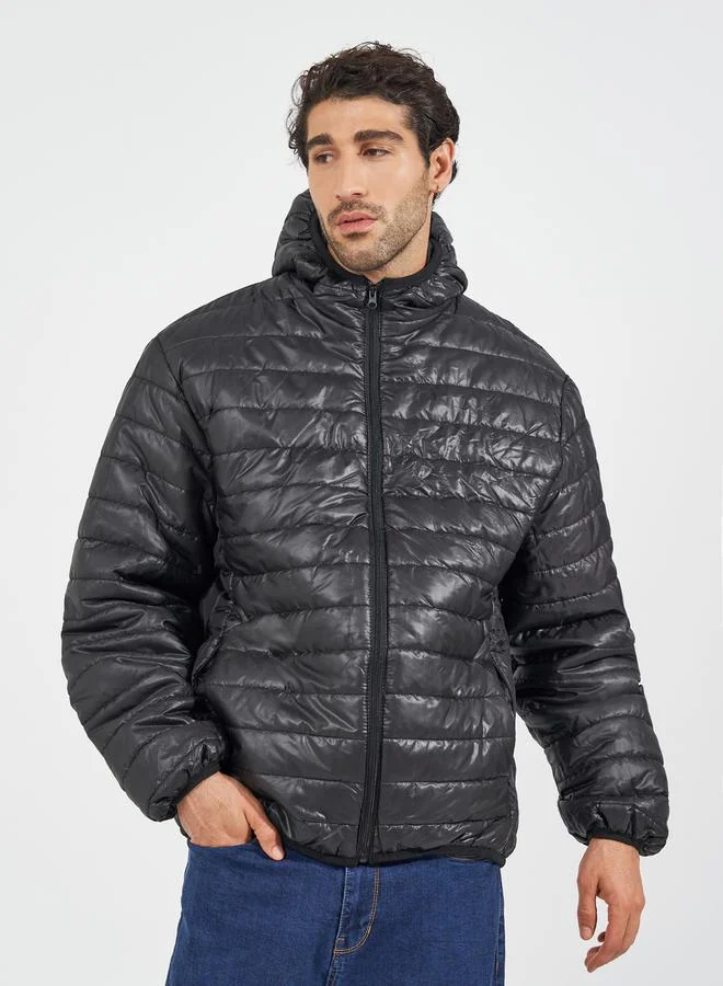 Styli Quilted Front Zipped Hooded Puffer Jacket