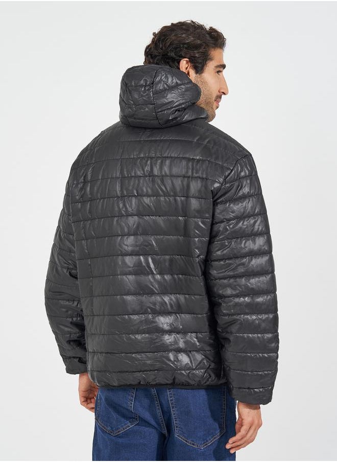 Quilted Front Zipped Hooded Puffer Jacket