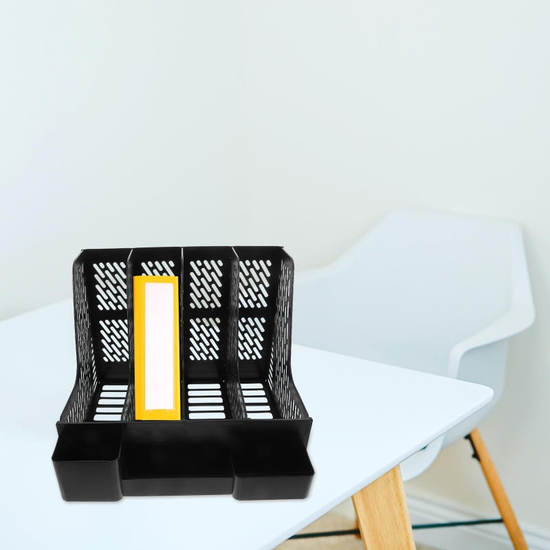 A4 Paper File Organizer Black Hexagon Four Compartment Desktop Storage Rack - Image 5