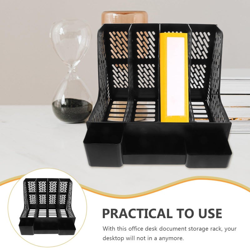 A4 Paper File Organizer Black Hexagon Four Compartment Desktop Storage Rack - Image 4