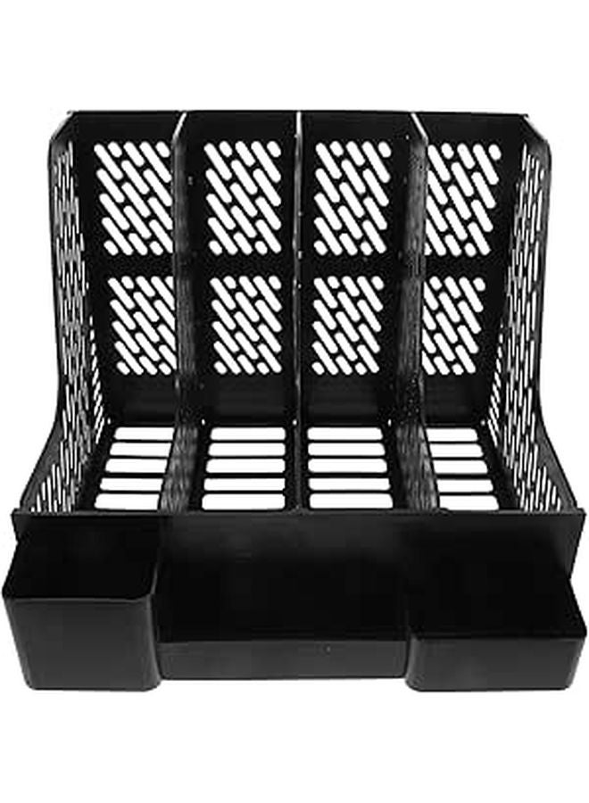 A4 Paper File Organizer Black Hexagon Four Compartment Desktop Storage Rack - Image 1