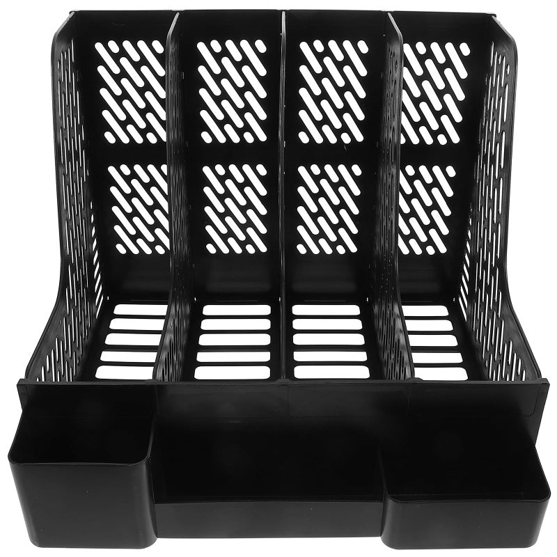 A4 Paper File Organizer Black Hexagon Four Compartment Desktop Storage Rack - Image 2