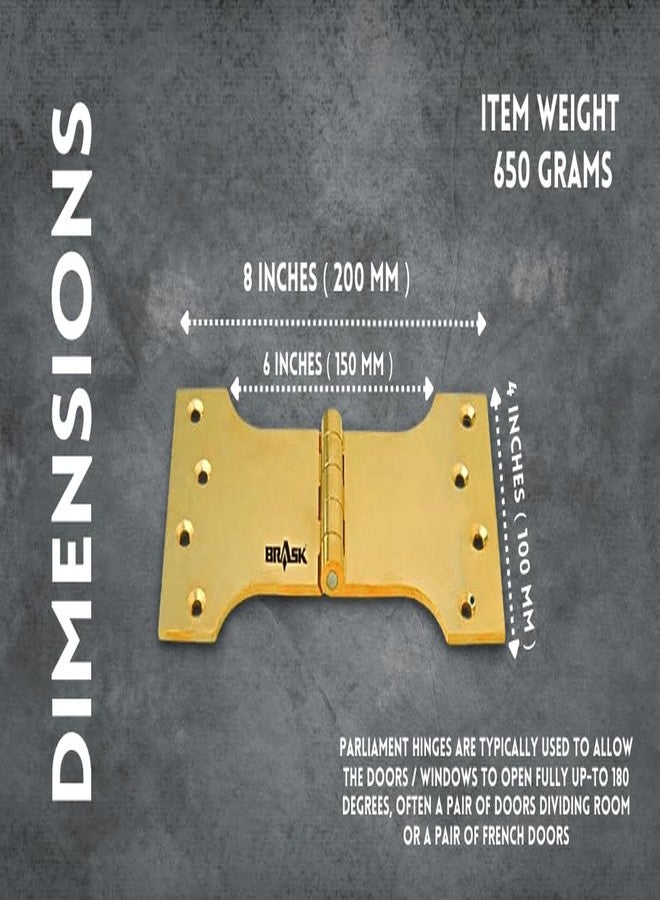 BRASK Brass Parliament Hinges 6" x 4" x 4 mm with Screws | Extended Hinges 6" | 180 Degree Wide Opening Hinges | Smooth Movement (Antique Brass, Pack of 3) - Image 3