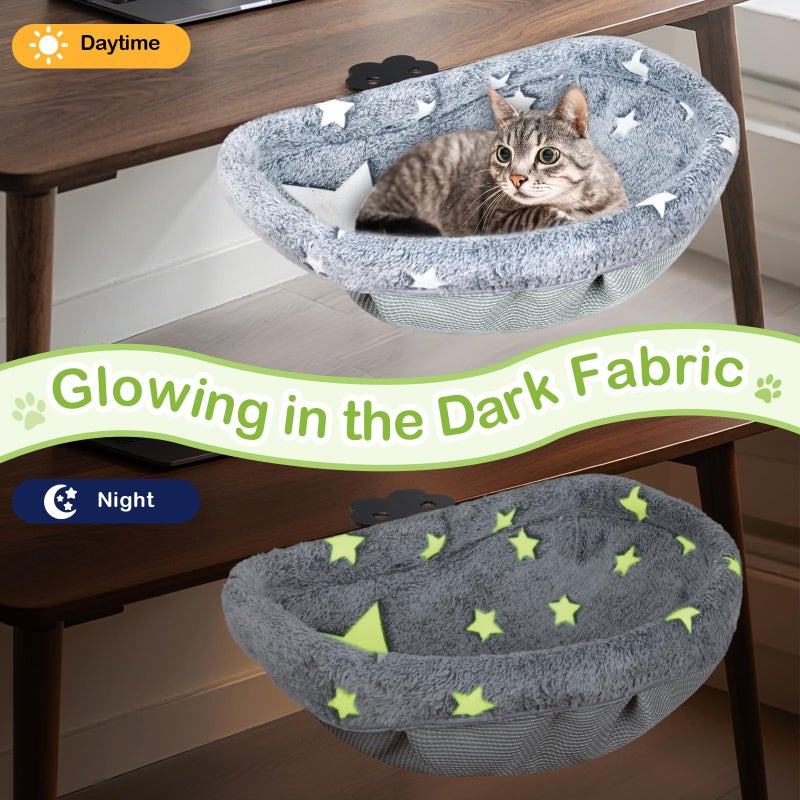 Himake Cat Desk Bed with Clamp, Glow in The Dark Cat Desk Hammock, Desk Perch with Removable Washable Cover, Sturdy Metal Frame, Supports up to 50 Lbs - Image 2