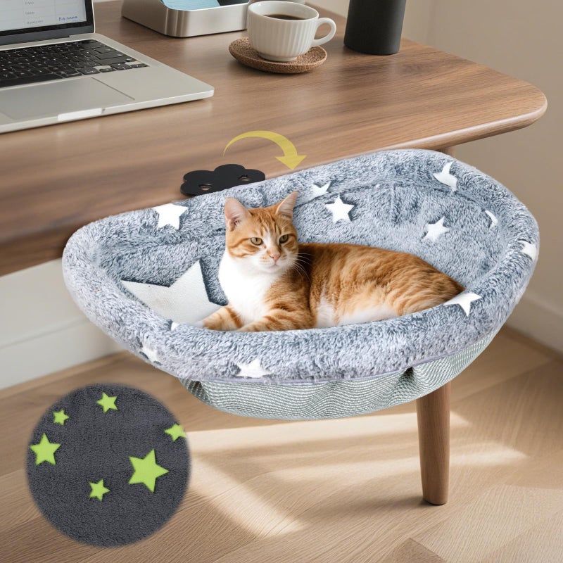 Himake Cat Desk Bed with Clamp, Glow in The Dark Cat Desk Hammock, Desk Perch with Removable Washable Cover, Sturdy Metal Frame, Supports up to 50 Lbs - Image 1