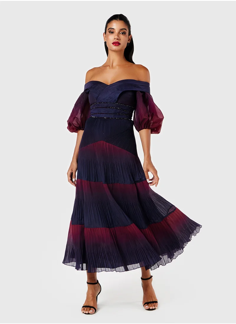 ثريدز باي اجوني Off Shoulder Puff Sleeves Tier Dress