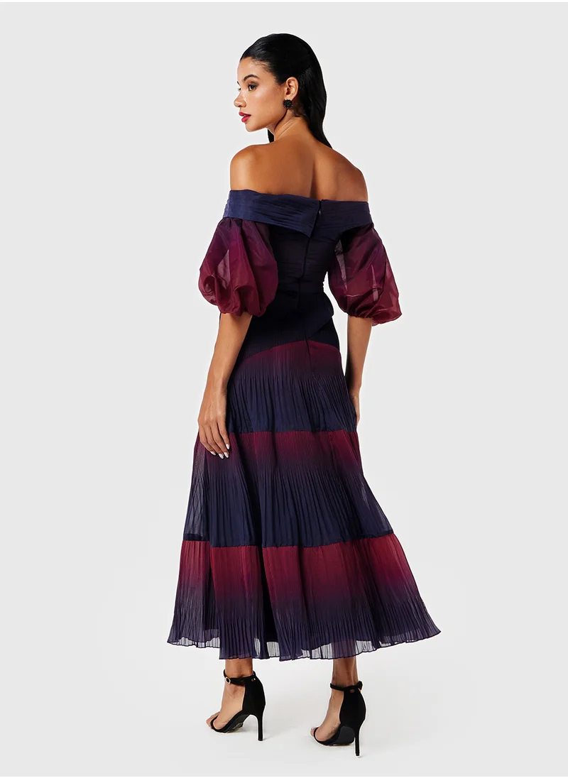 ثريدز باي اجوني Off Shoulder Puff Sleeves Tier Dress