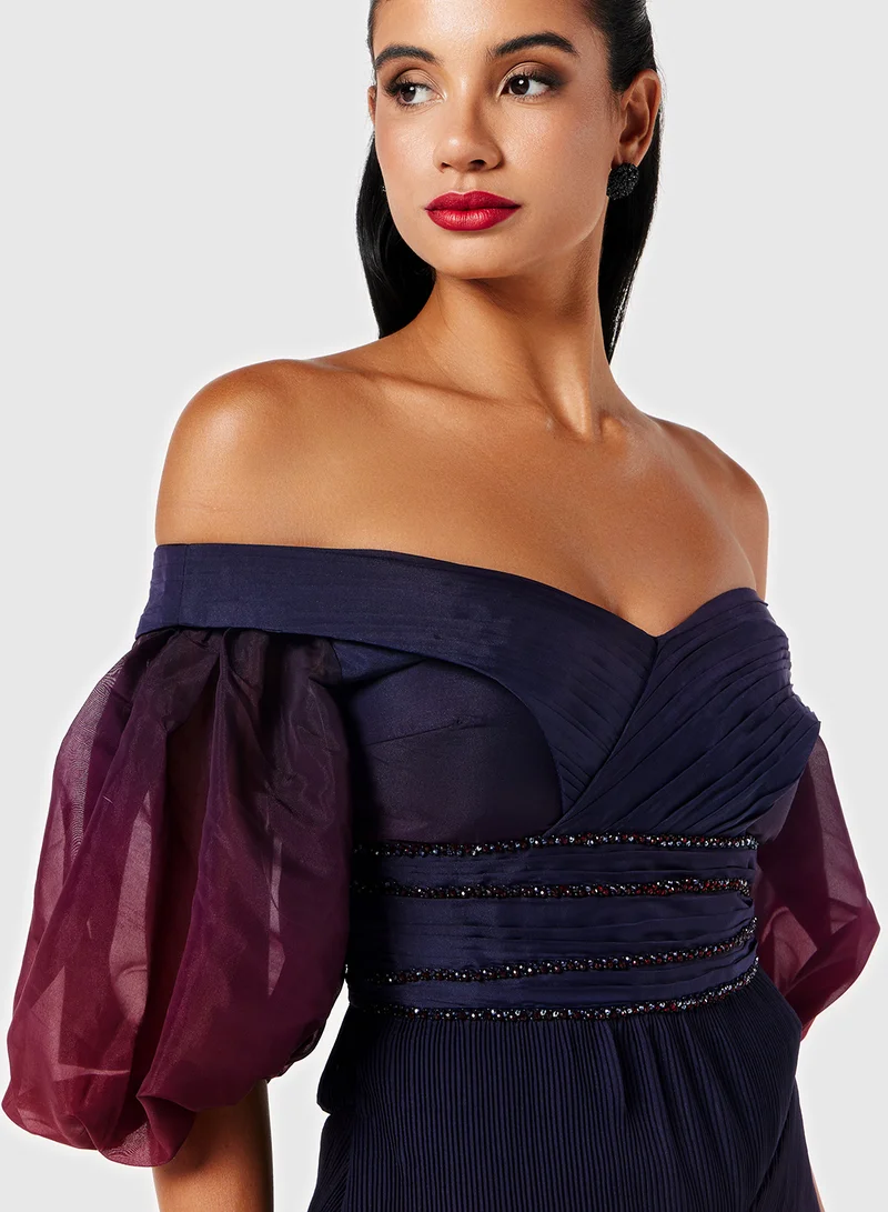 Threadz by Ajooni Off-Shoulder Pleated Dress