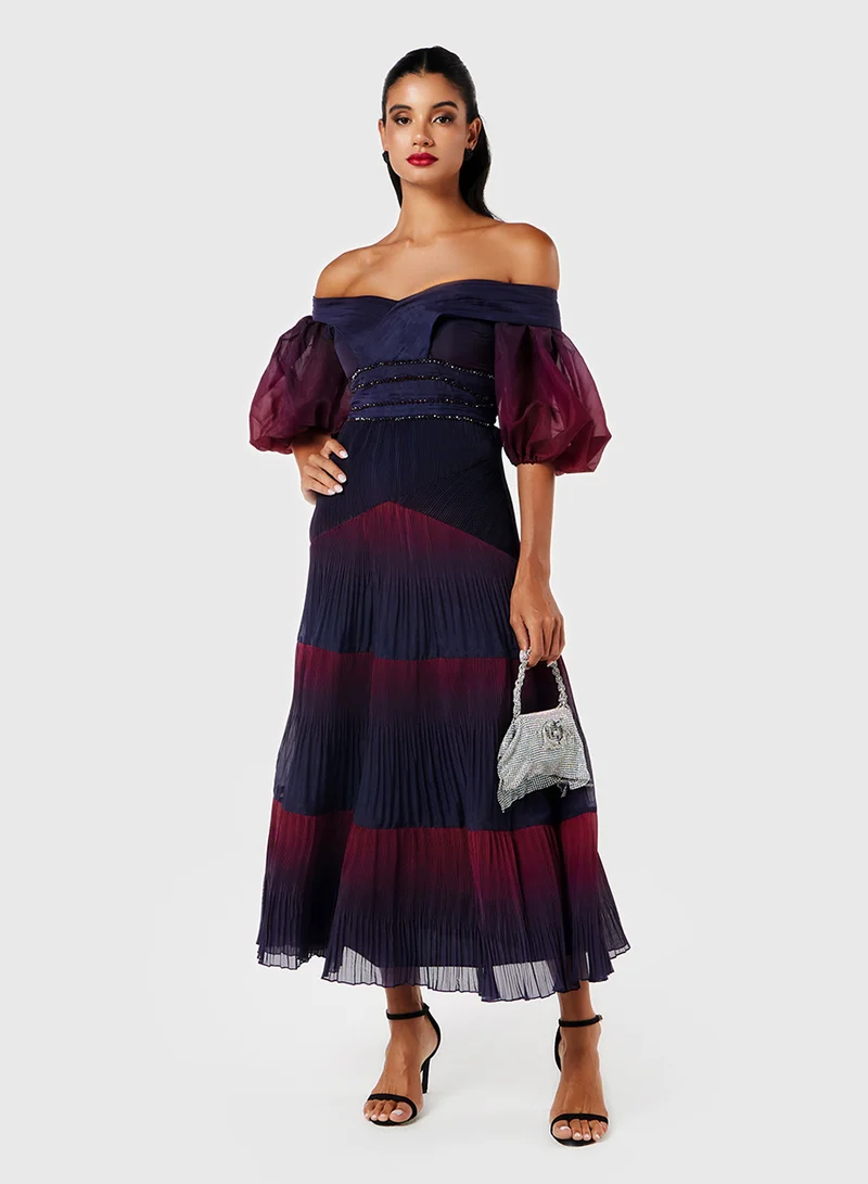 Threadz by Ajooni Off-Shoulder Pleated Dress