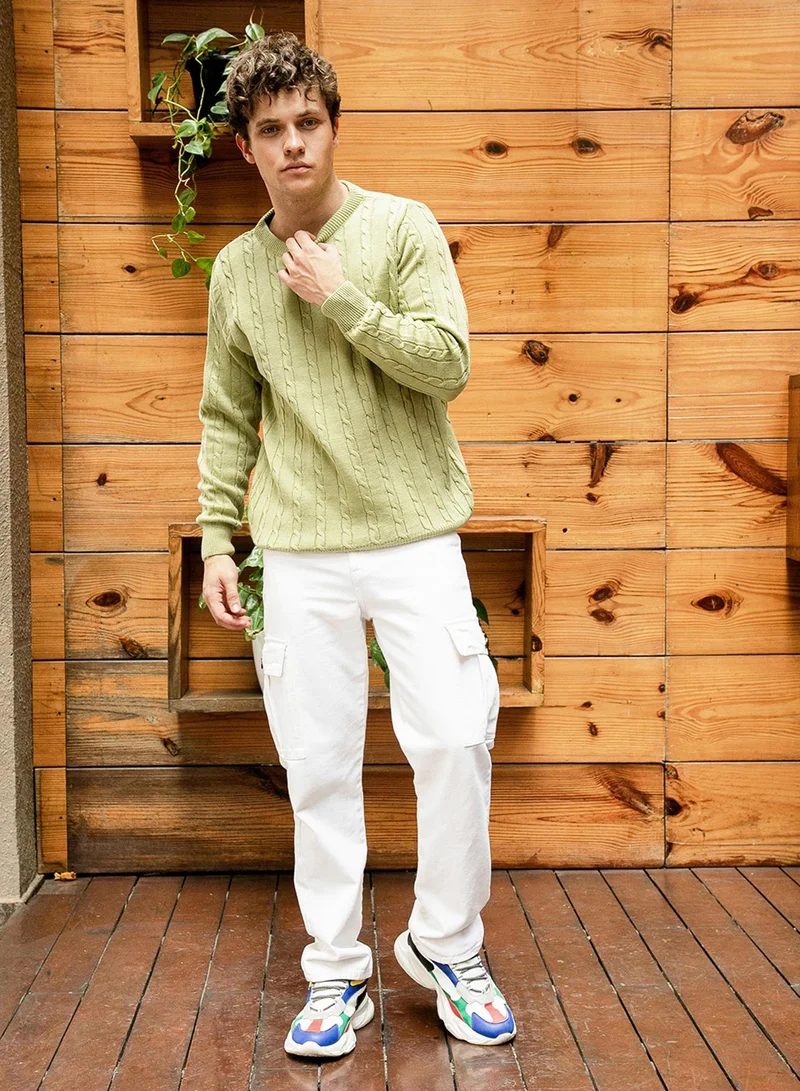 CAHOOT  Men's Olive Green Cable Knit Sweater for Men | Best Price UAE