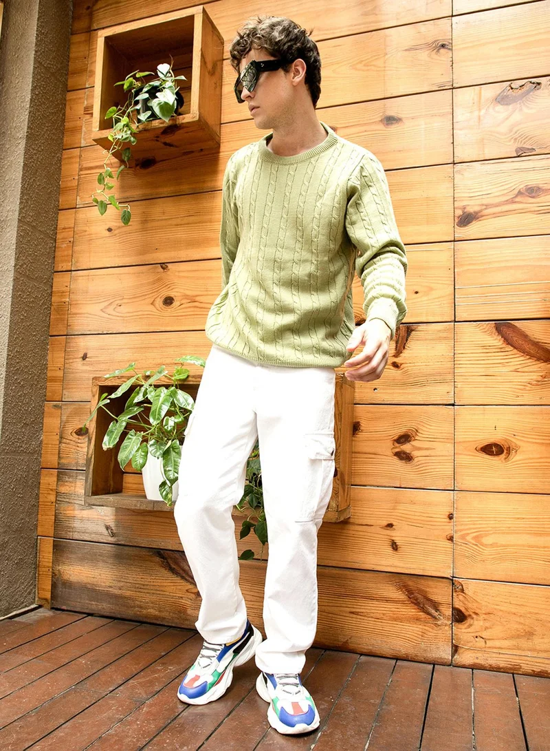 CAHOOT  Men's Olive Green Cable Knit Sweater for Men | Best Price UAE
