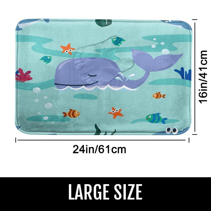 Britimes Blue Bath MatCartoon Whales and Shark Bathroom Rugs No SlipCute Kid Washable Cover Floor Rug Carpets Floor Mat 16x24 inches for Kitchen Bedroom - Image 3