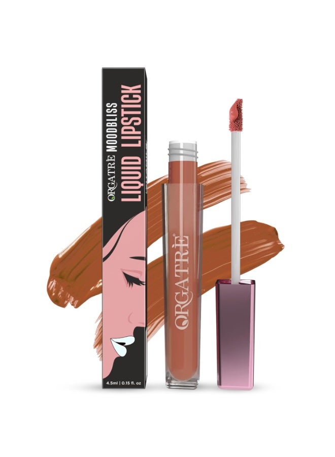 Orgatre Moodbliss Liquid Lipstick | Waterproof, Long Lasting & Smudge Proof | Non-Drying, Lightweight & Highly Pigmented | Matte Finish | 4.5ml (Taupe Whisper) - Image 1