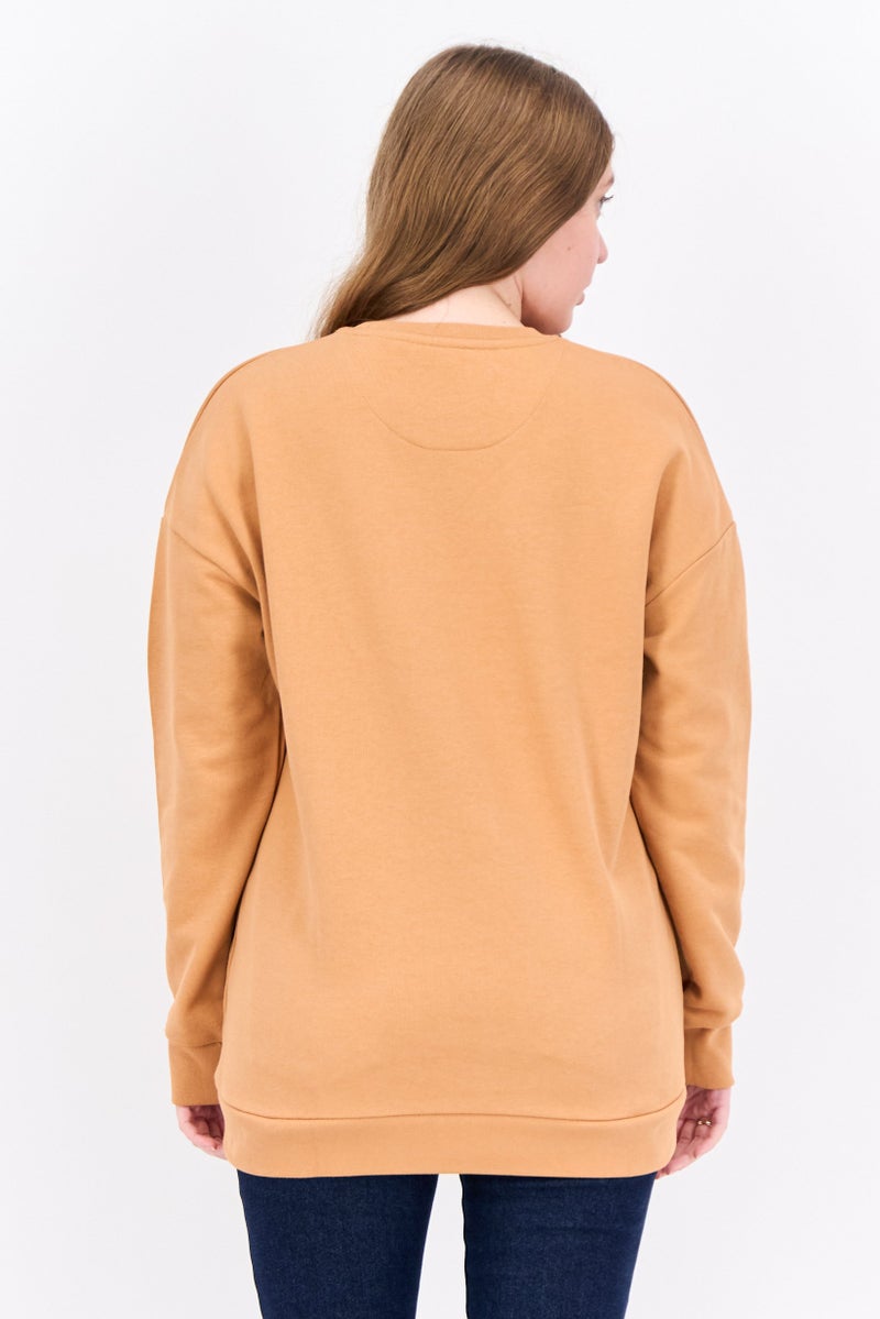 Lyle & Scott Women Crew Neck Brand Logo Long Sleeves Sweatshirt, Tan - Image 3