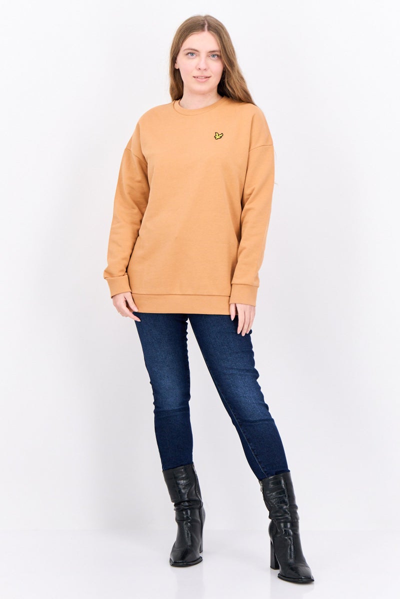 Lyle & Scott Women Crew Neck Brand Logo Long Sleeves Sweatshirt, Tan - Image 4