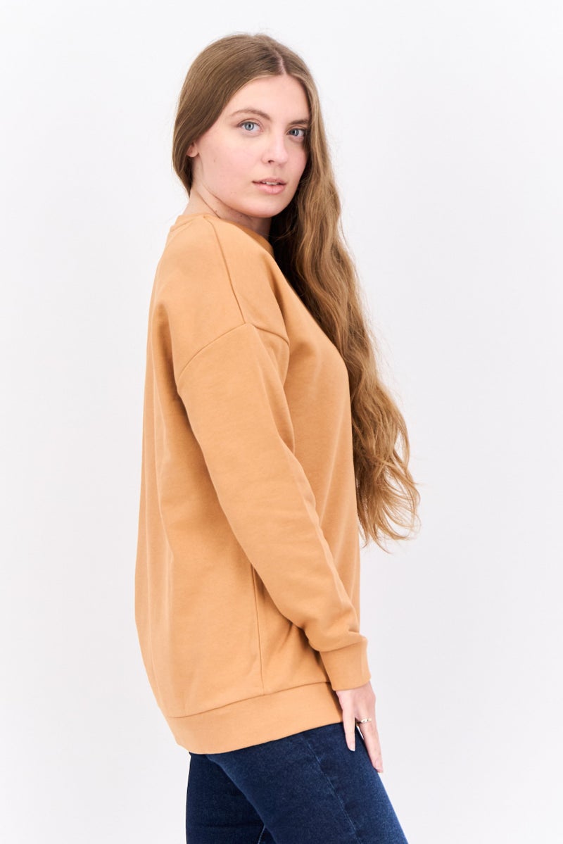 Lyle & Scott Women Crew Neck Brand Logo Long Sleeves Sweatshirt, Tan - Image 2