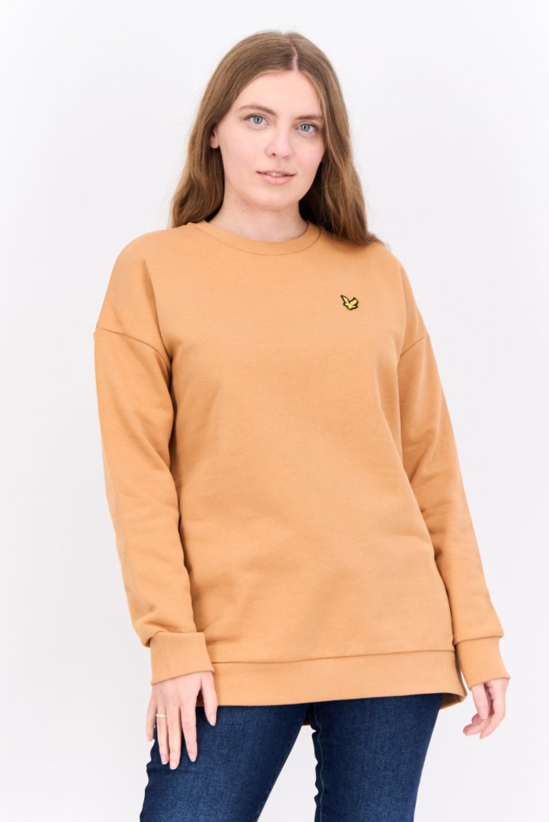 Lyle & Scott Women Crew Neck Brand Logo Long Sleeves Sweatshirt, Tan - Image 1
