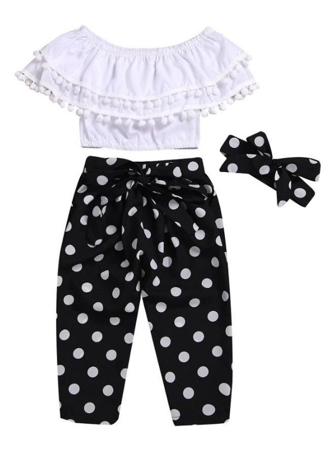 Generic - Children's clothing set, blouse + pants + headband, is very suitable for going out - Image 1