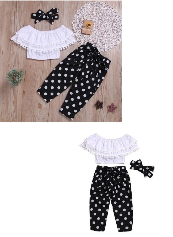 Generic - Children's clothing set, blouse + pants + headband, is very suitable for going out - Image 1