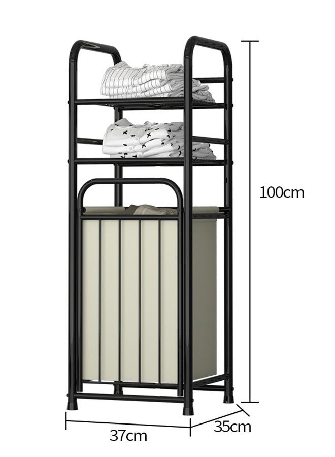 BLOOMING TIME 2-Tier Storage Rack And Dirty Clothes Basket Integrated Design, Large Capacity, Convenient Storage, Simple Installation, Black - Image 2