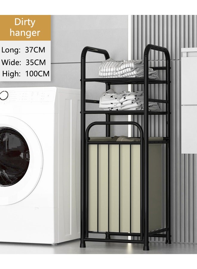 BLOOMING TIME 2-Tier Storage Rack And Dirty Clothes Basket Integrated Design, Large Capacity, Convenient Storage, Simple Installation, Black - Image 3