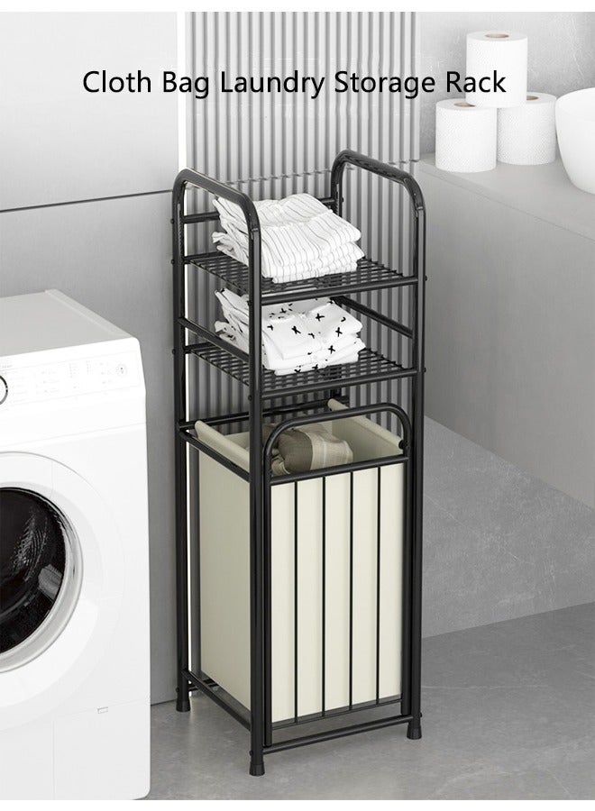 BLOOMING TIME 2-Tier Storage Rack And Dirty Clothes Basket Integrated Design, Large Capacity, Convenient Storage, Simple Installation, Black - Image 4