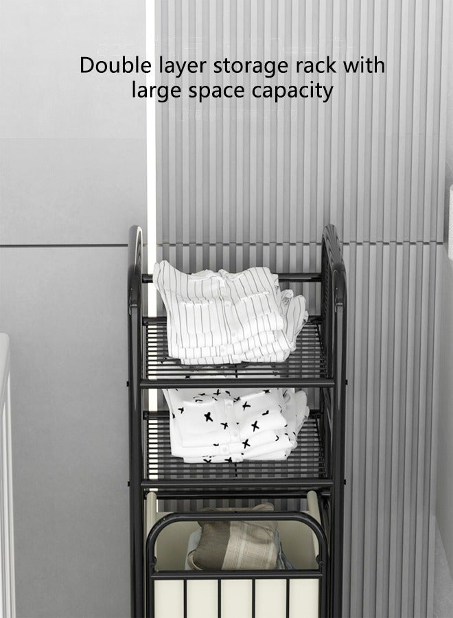 BLOOMING TIME 2-Tier Storage Rack And Dirty Clothes Basket Integrated Design, Large Capacity, Convenient Storage, Simple Installation, Black - Image 5