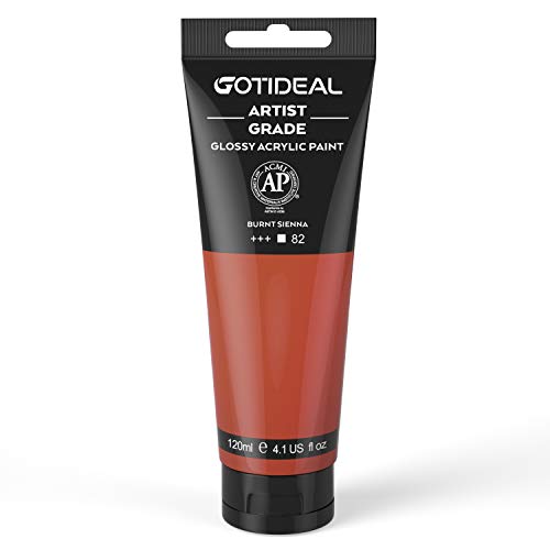 GOTIDEAL Acrylic Paint Burnt Sienna Tubes(120ml, 4.1 oz) Non Toxic Non Fading,Rich Pigments for Painters, Adults & Kids, Ideal for Canvas Wood Clay Fabric Ceramic Craft Supplies (Burnt Sienna) - Image 1