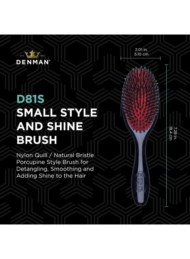 DENMAN Cushion Hair Brush (Small) with Soft Nylon Quill Boar Bristles - Porcupine Style for Grooming, Detangling, Straightening, Blowdrying and Refreshing Hair – Black, P081S - Image 2