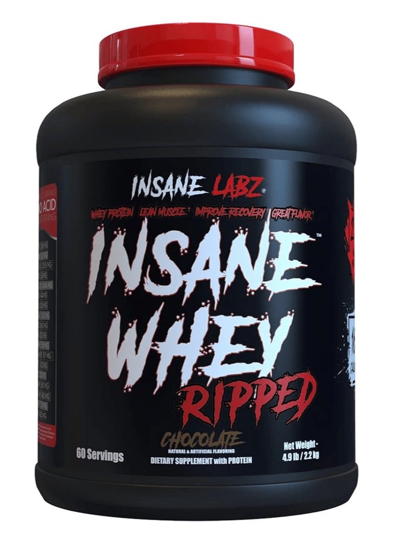 Insane Labz Insane Whey Ripped, Lean Muscle Building Protein with L-Carnitine and CLA Oil Powder, 5lbs Chocolate - Image 1
