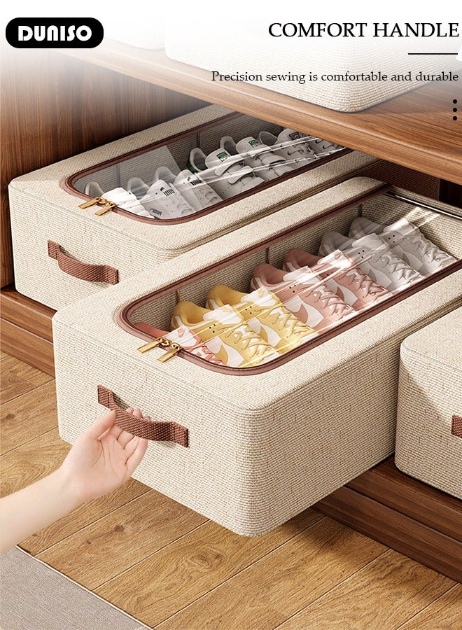 DUNISO Shoe Storage Box Waterproof & Foldable, Shoe Organizer for Closet, Clear Linen Stackable, Collapsible Shoe Storage Organizer for Closets, Entryways, Under Beds 2 Zipper Opening - Image 4