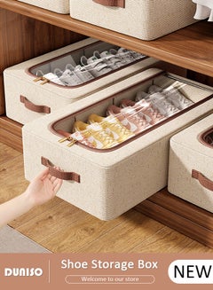 DUNISO Shoe Storage Box Waterproof & Foldable, Shoe Organizer for Closet, Clear Linen Stackable, Collapsible Shoe Storage Organizer for Closets, Entryways, Under Beds 2 Zipper Opening  - Image 1