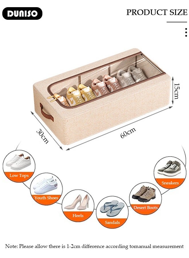 DUNISO Shoe Storage Box Waterproof & Foldable, Shoe Organizer for Closet, Clear Linen Stackable, Collapsible Shoe Storage Organizer for Closets, Entryways, Under Beds 2 Zipper Opening - Image 2